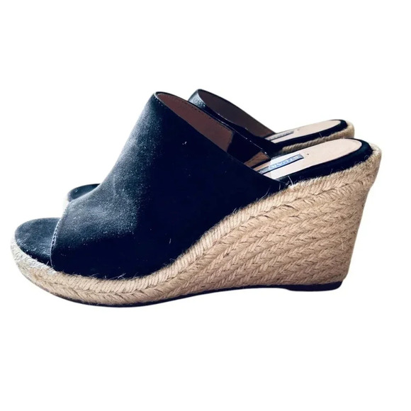 Stuart Weitzman Marbella Slide Size 6 Suede Black Espadrille Jute Wedge - Picture 5 of 6
